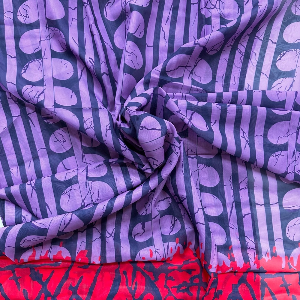 African Print, Chiffon Fabric - Purple, Blue, Red, Green "Malia", ~2 Yards